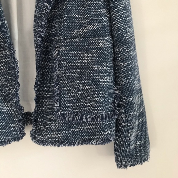 TOPSHOP BLUE TWEED CHUNKY KNIT OPEN FRIDGE BLAZER - Picture 6 of 13